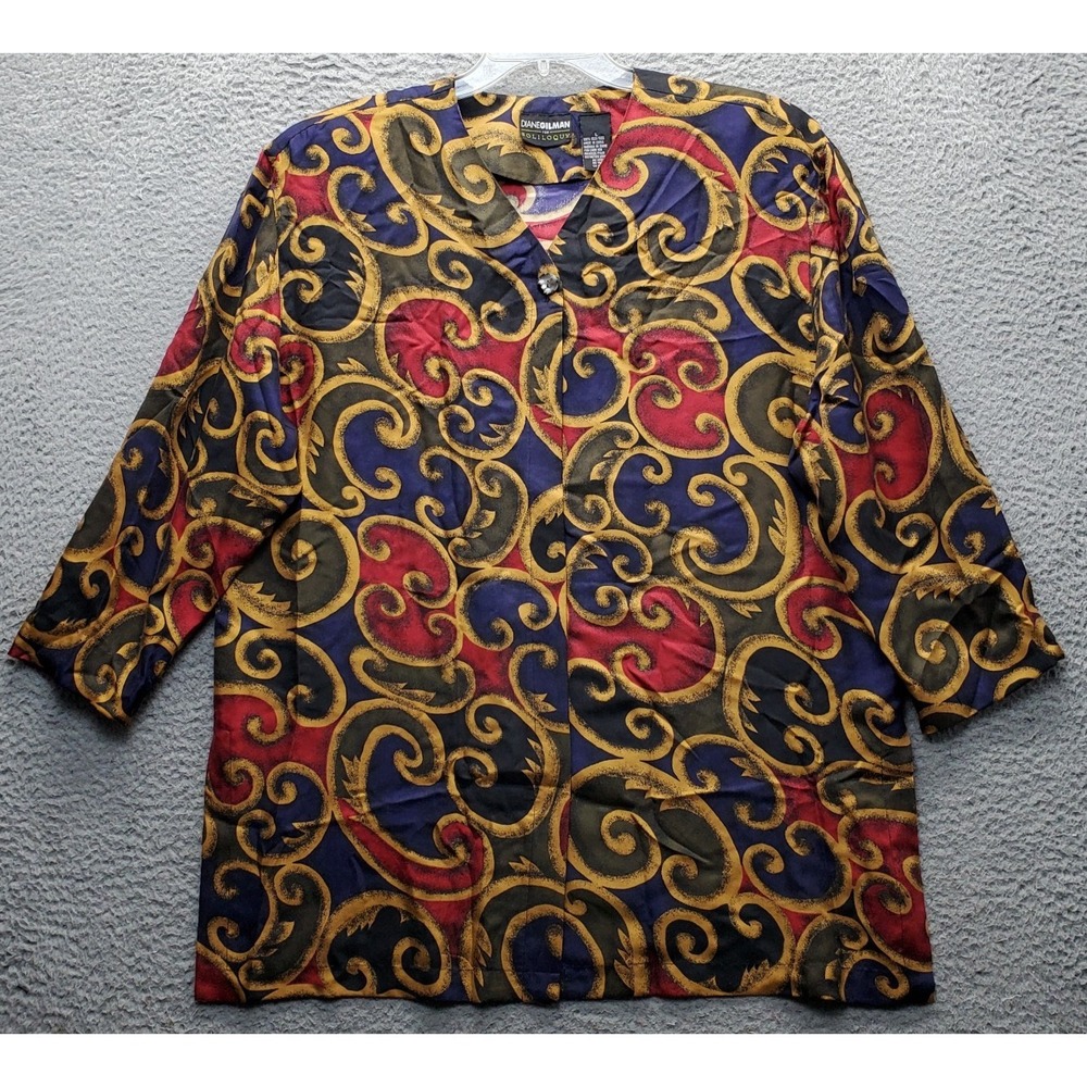 Vintage Diane Gilman Tunic Dress Womens Large Multi Paisley Silk Shoulder Pads